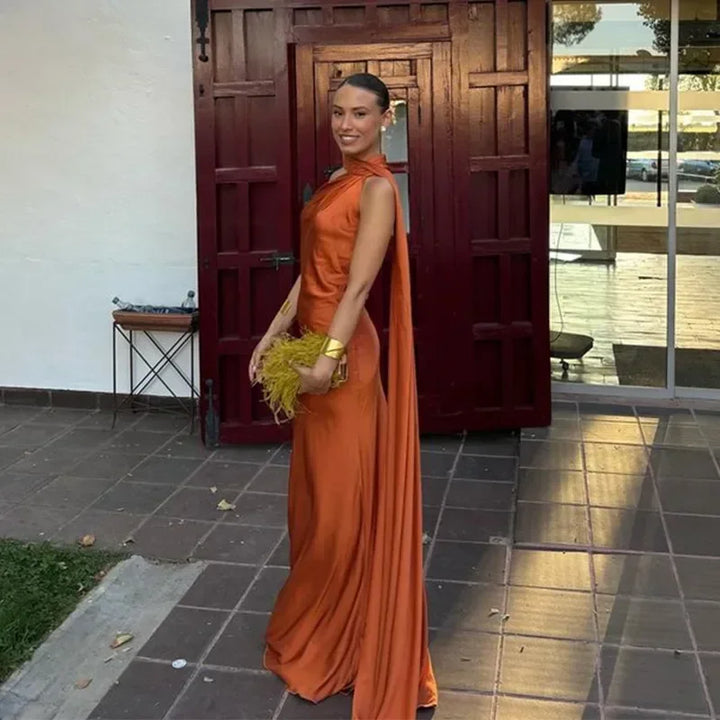 Dress One Shoulder Draped Maxi Elegant Evening Style