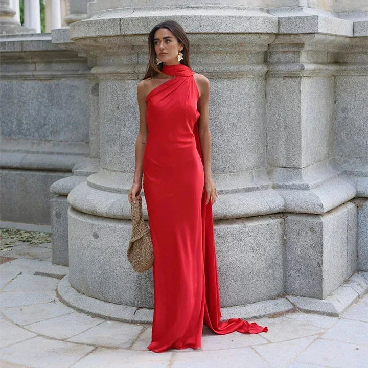 Dress One Shoulder Draped Maxi Elegant Evening Style