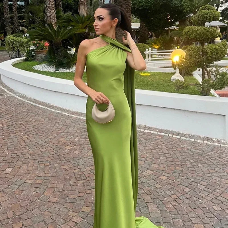 Dress One Shoulder Draped Maxi Elegant Evening Style