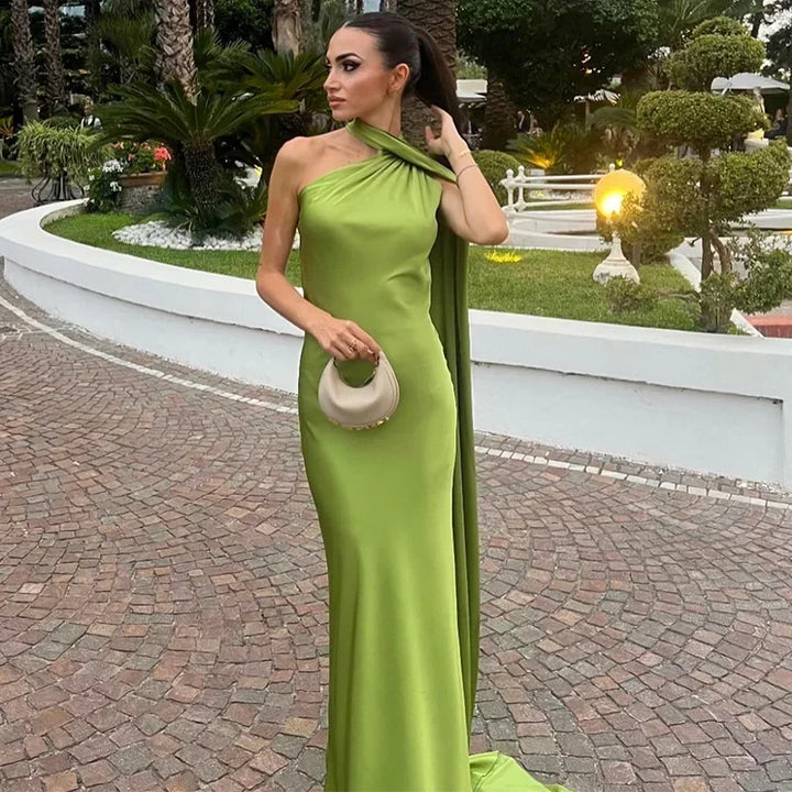 Dress One Shoulder Draped Maxi Elegant Evening Style