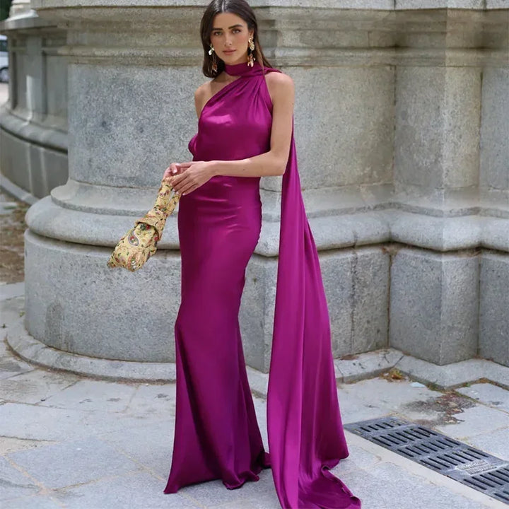 Dress One Shoulder Draped Maxi Elegant Evening Style