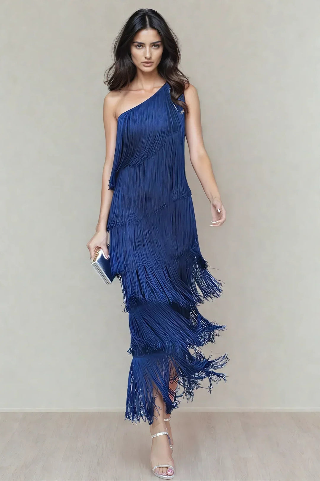 One Shoulder Fringe Maxi Dress for Women