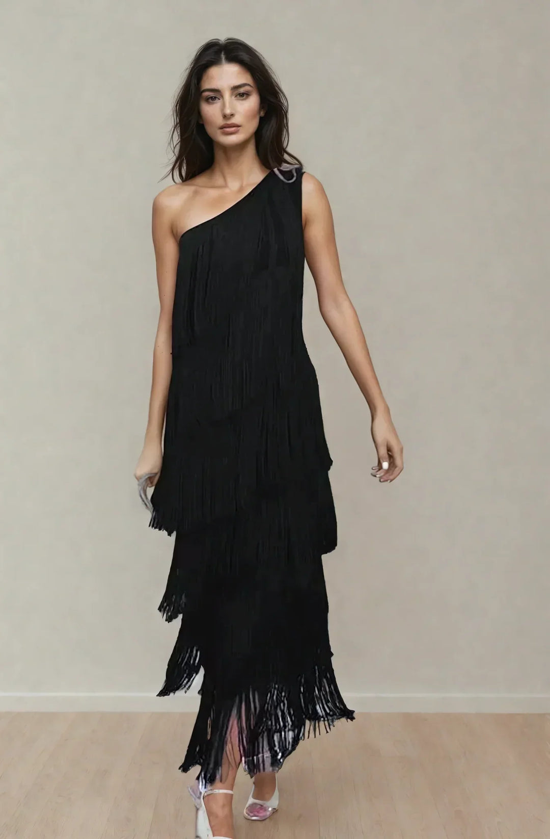 One Shoulder Fringe Maxi Dress for Women