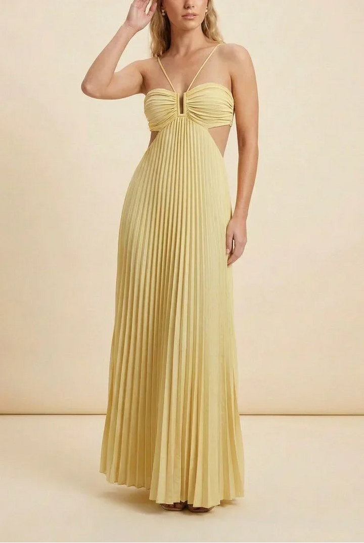Long Pleated Dress for Women with Open Back