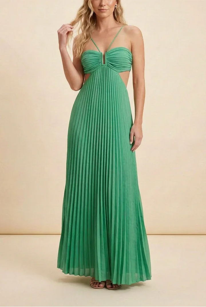 Long Pleated Dress for Women with Open Back