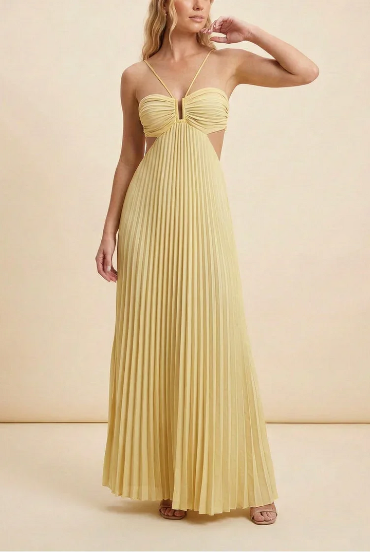 Long Pleated Dress for Women with Open Back