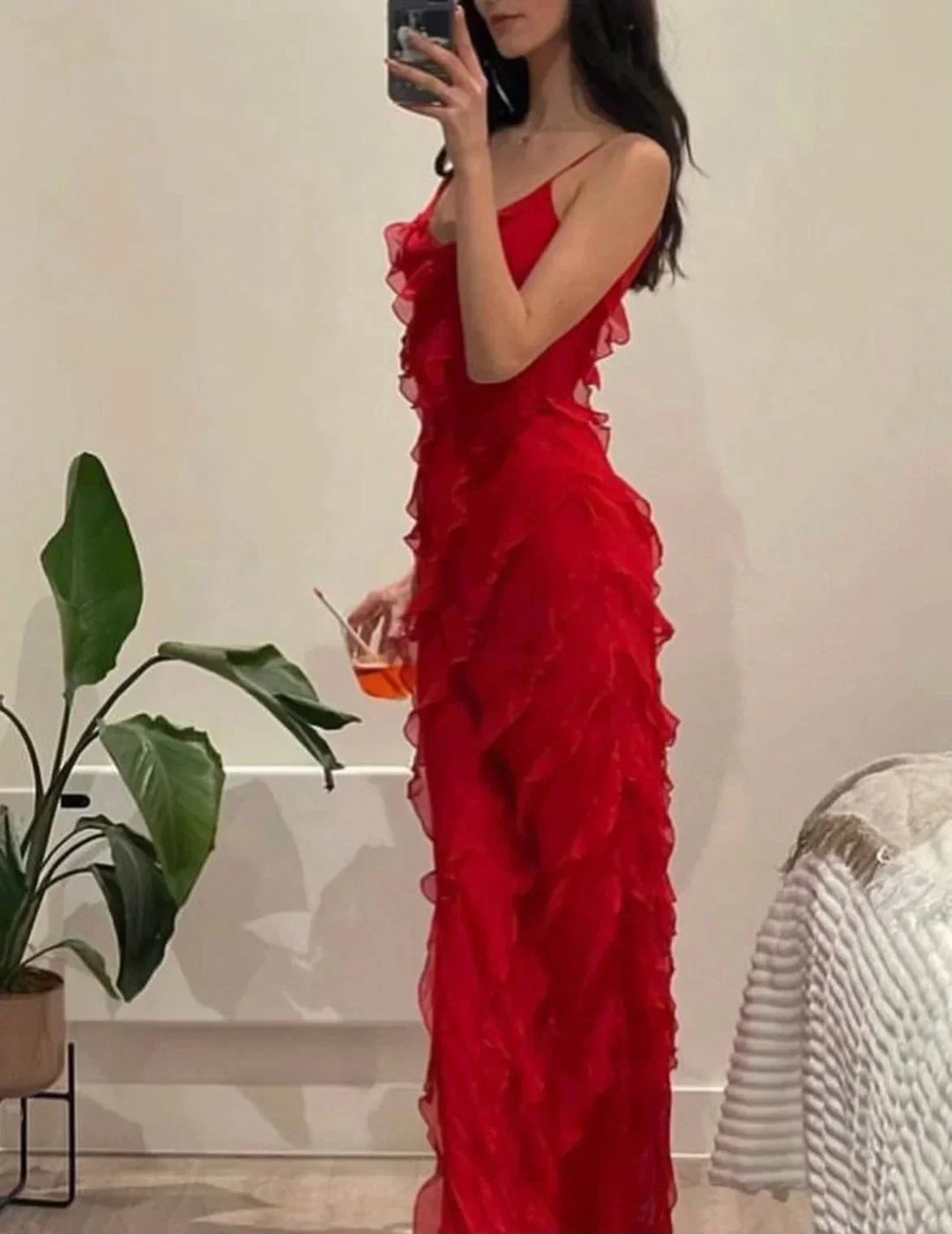 Maxi Ruffle Dress with Shoulder Straps for Women