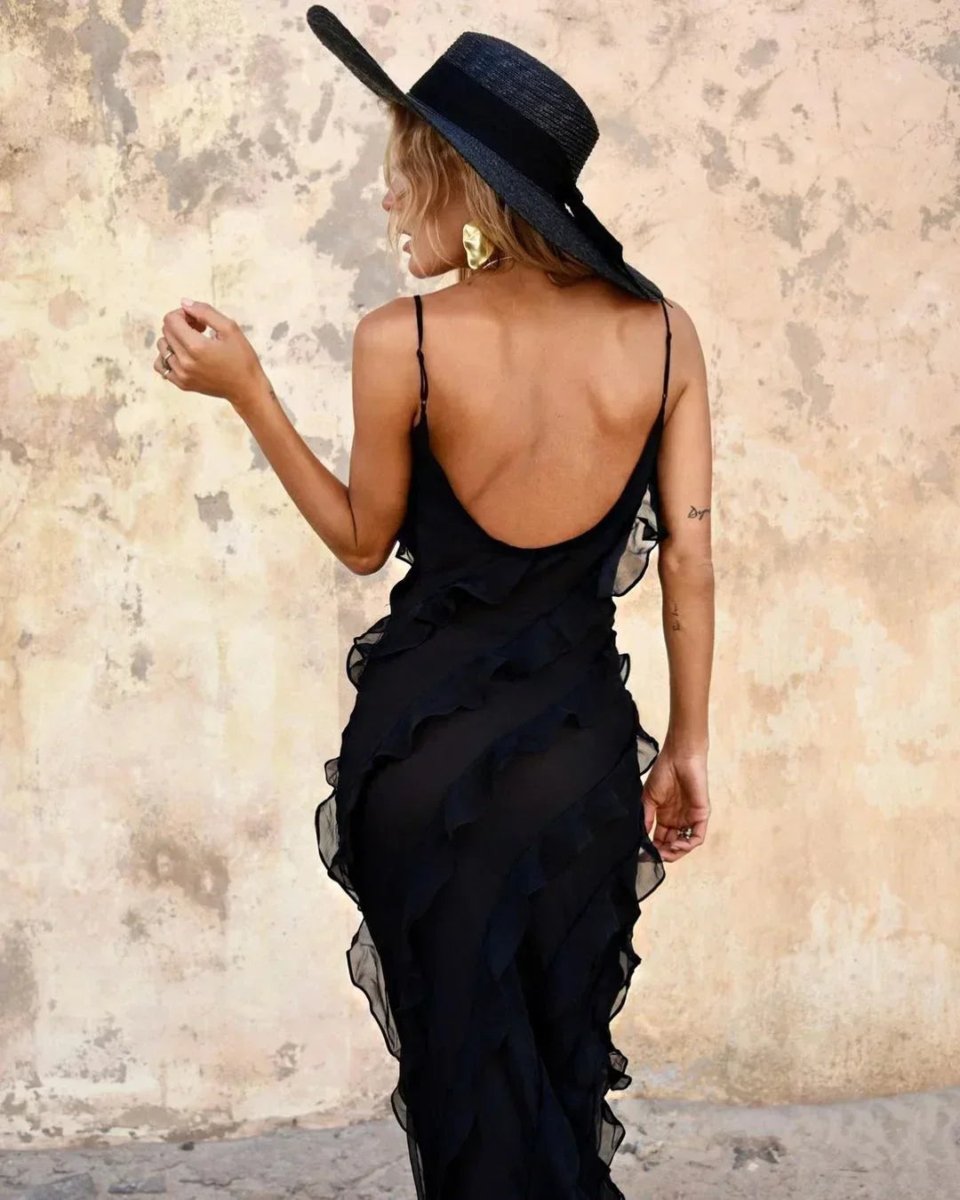 Maxi Ruffle Dress with Shoulder Straps for Women