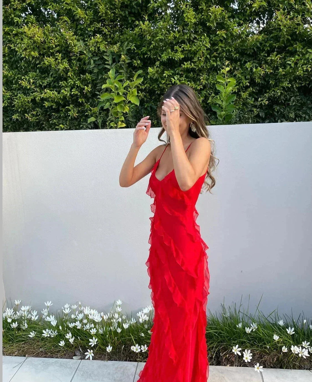 Maxi Ruffle Dress with Shoulder Straps for Women