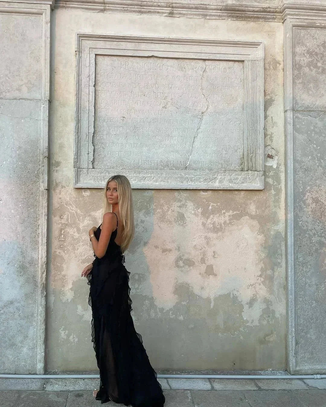Maxi Ruffle Dress with Shoulder Straps for Women