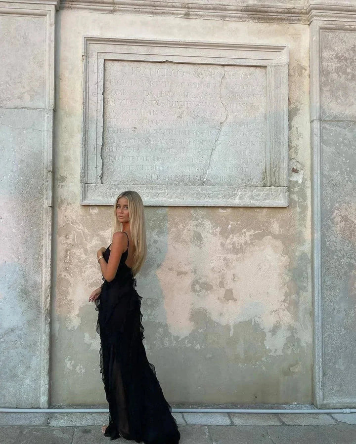 Maxi Ruffle Dress with Shoulder Straps for Women