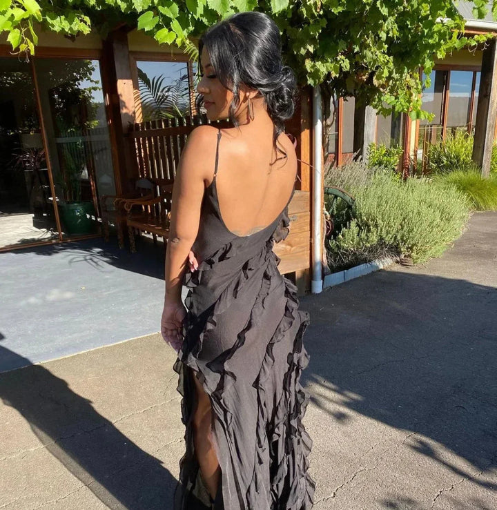 Maxi Ruffle Dress with Shoulder Straps for Women