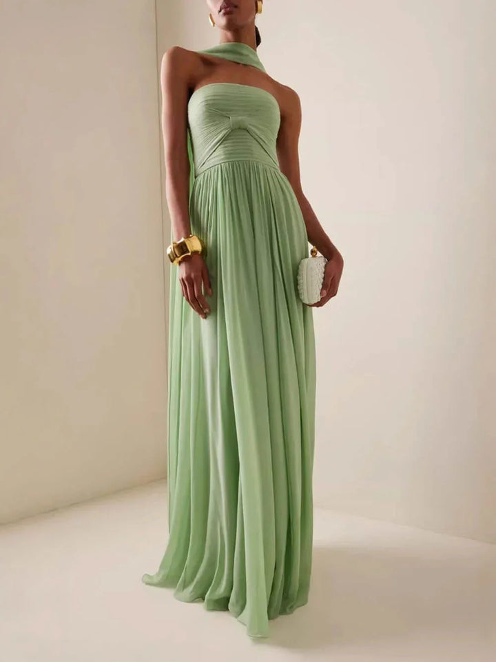 Womens Halter Neck Maxi Dress with Pleated Skirt