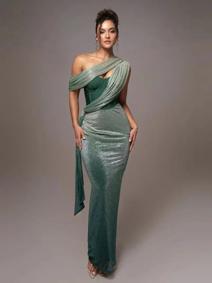 One Shoulder Sequin Maxi Dress for Women