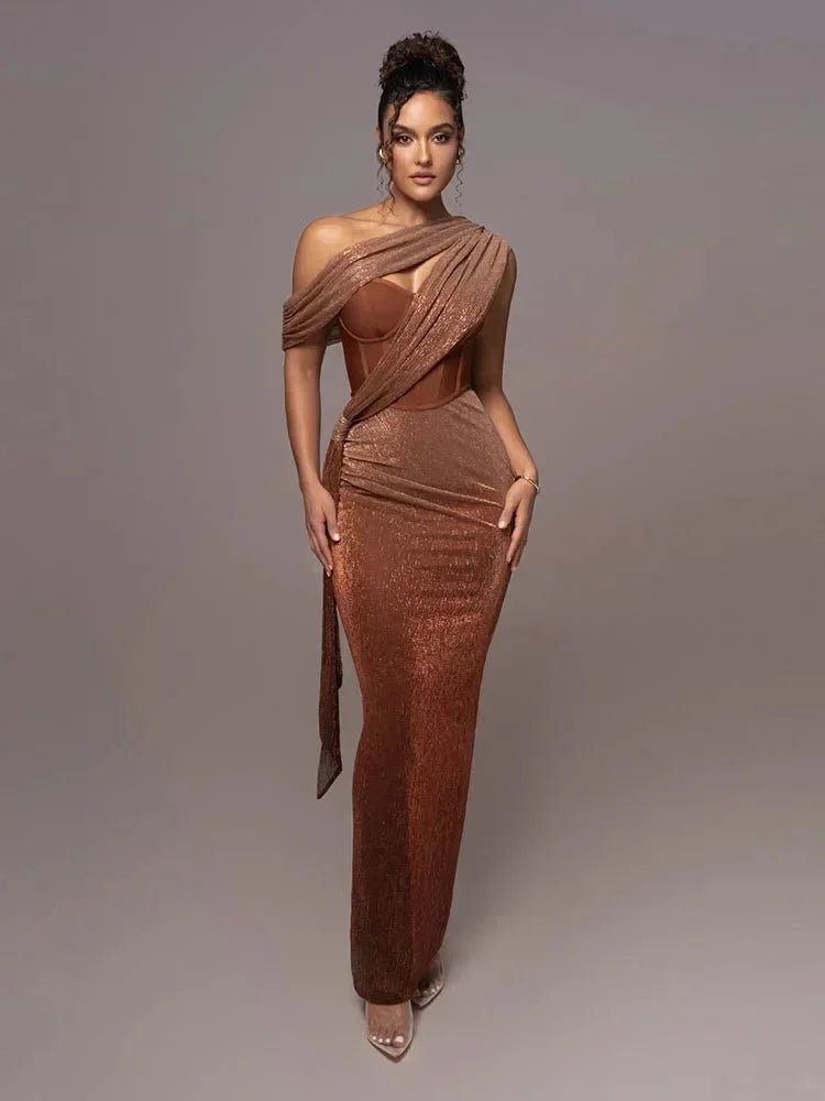 One Shoulder Sequin Maxi Dress for Women