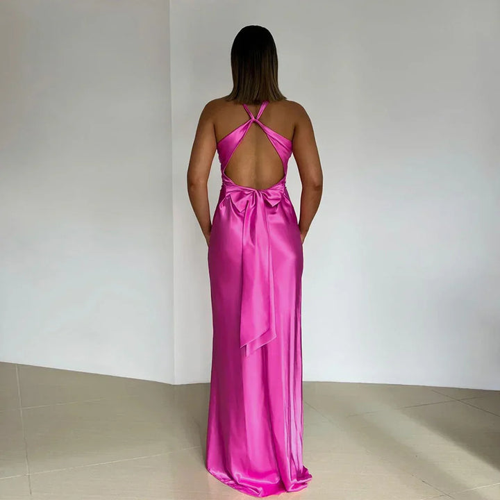 Maxi Dress Cross Halter Neck Open Back for Women
