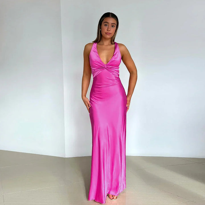 Maxi Dress Cross Halter Neck Open Back for Women