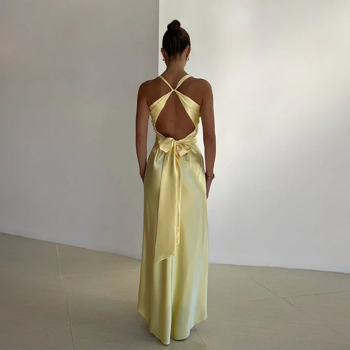 Maxi Dress Cross Halter Neck Open Back for Women