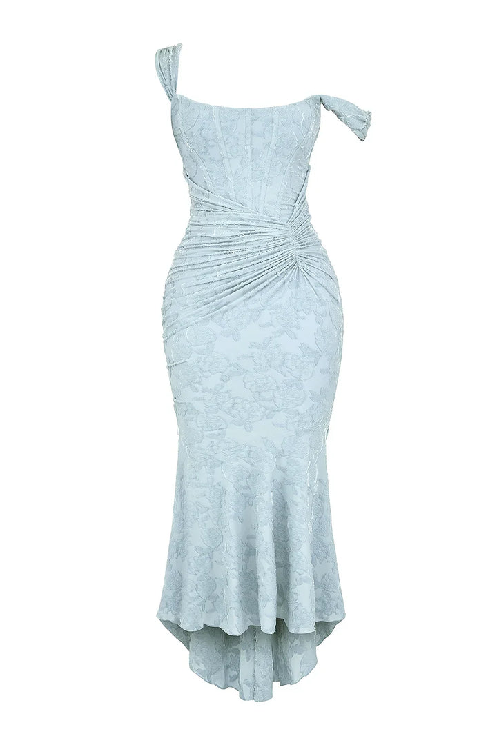 Womens Midi Dress with Floral Print Wide Straps and Mermaid Hem