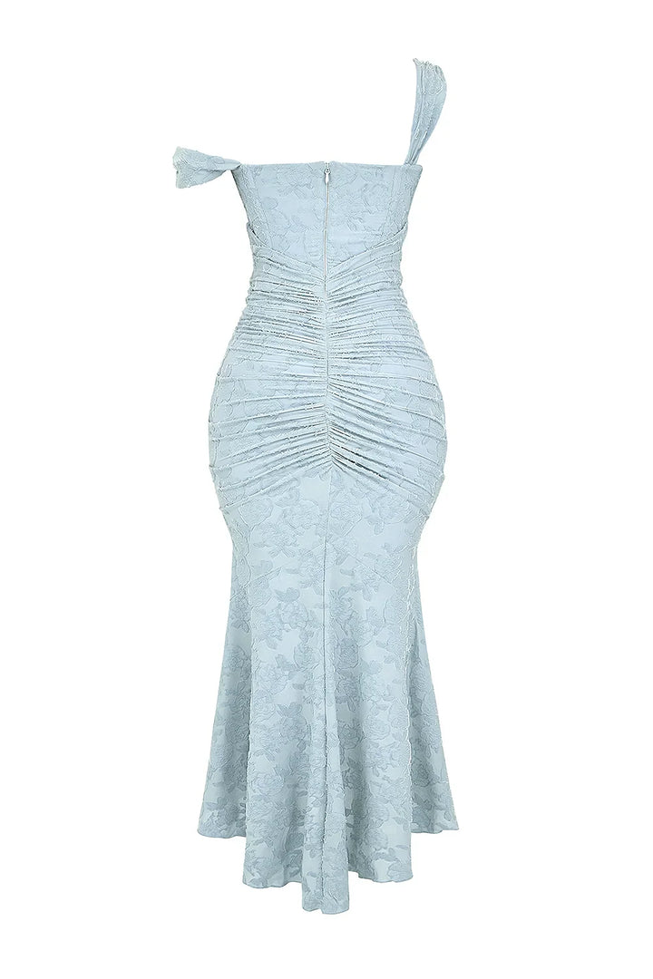 Womens Midi Dress with Floral Print Wide Straps and Mermaid Hem