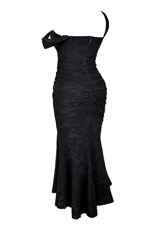 Womens Midi Dress with Floral Print Wide Straps and Mermaid Hem