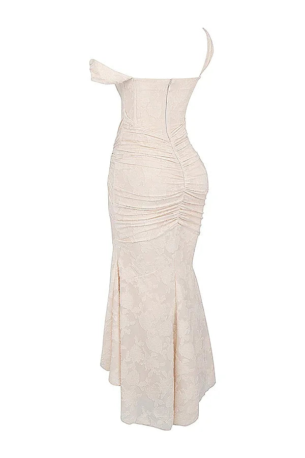 Womens Midi Dress with Floral Print Wide Straps and Mermaid Hem