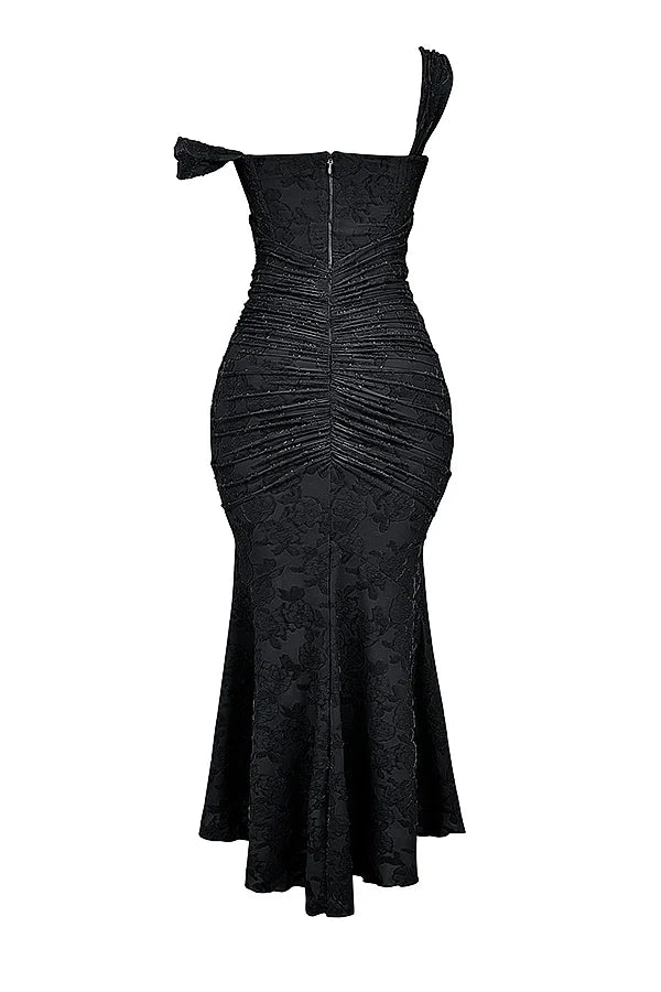 Womens Midi Dress with Floral Print Wide Straps and Mermaid Hem