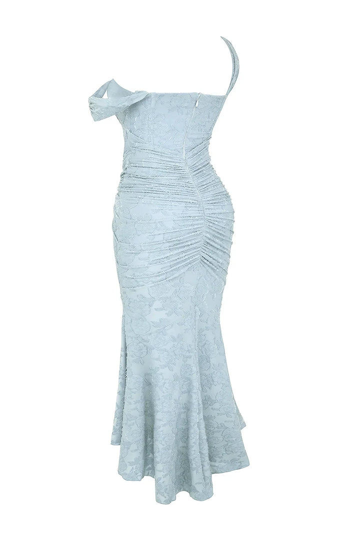 Womens Midi Dress with Floral Print Wide Straps and Mermaid Hem