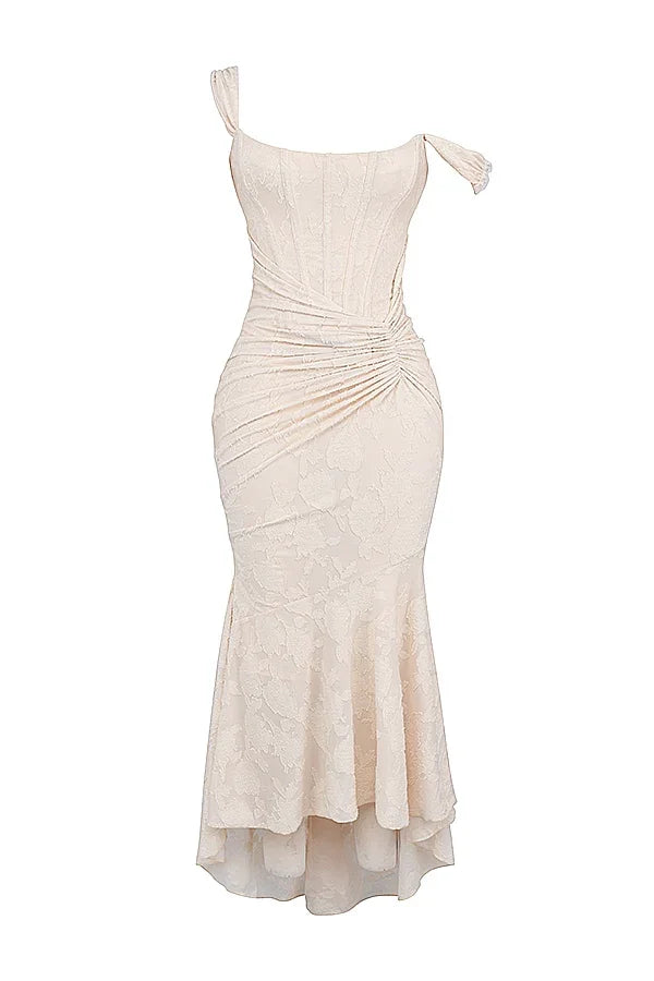 Womens Midi Dress with Floral Print Wide Straps and Mermaid Hem