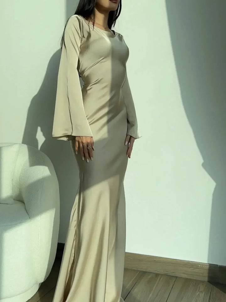 Womens Maxi Dress with Long Sleeves and Draped Waist