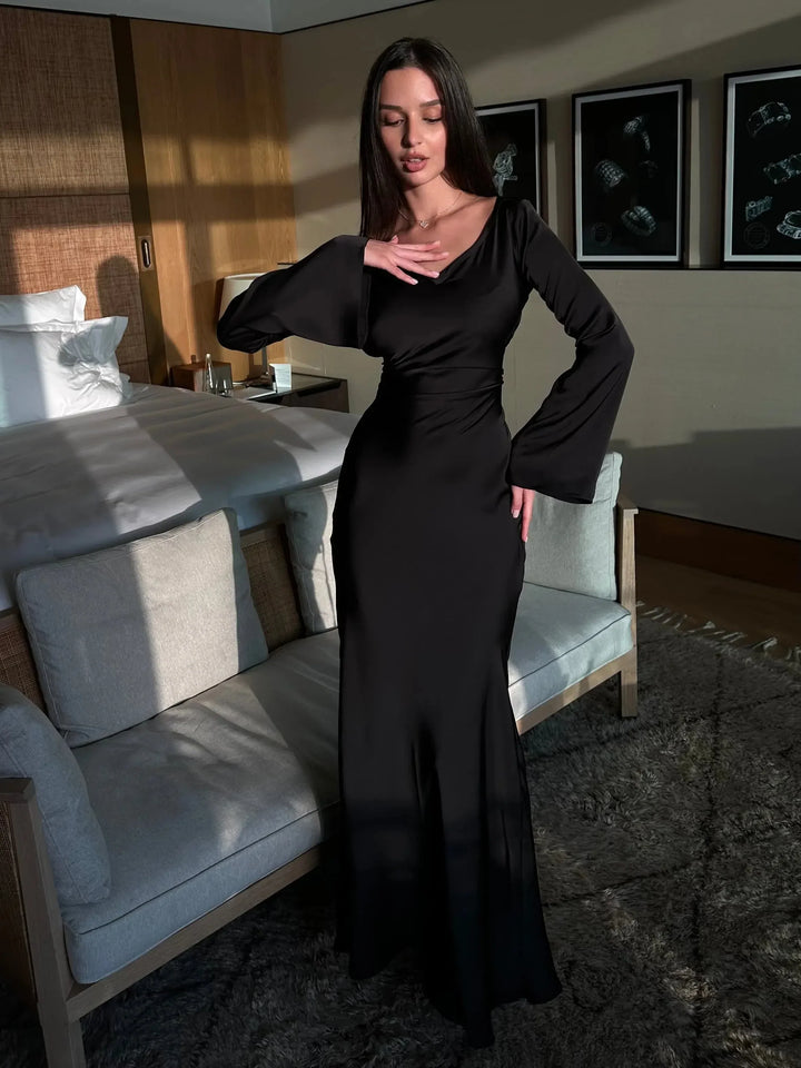 Womens Maxi Dress with Long Sleeves and Draped Waist