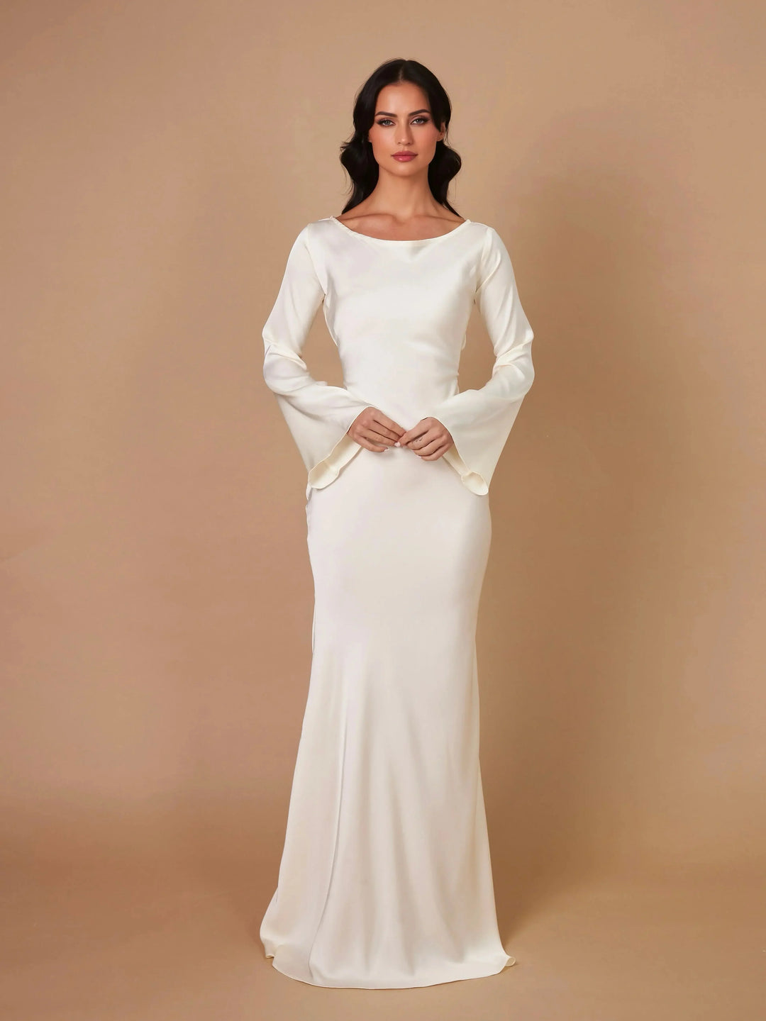 Womens Maxi Dress with Long Sleeves and Draped Waist
