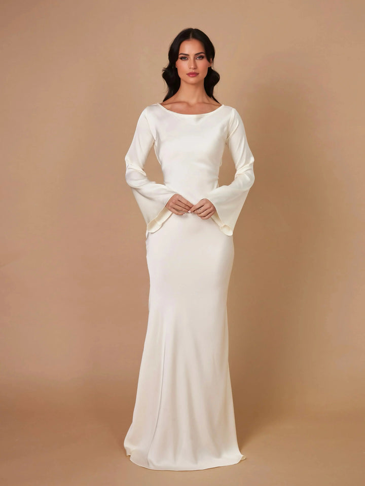 Womens Maxi Dress with Long Sleeves and Draped Waist