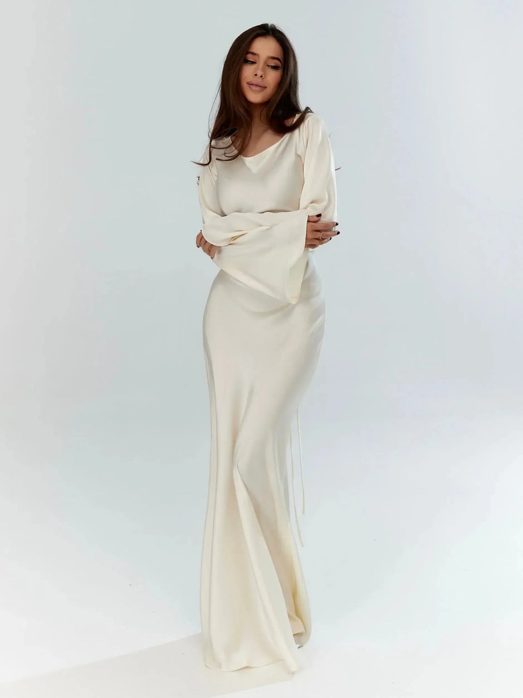Womens Maxi Dress with Long Sleeves and Draped Waist