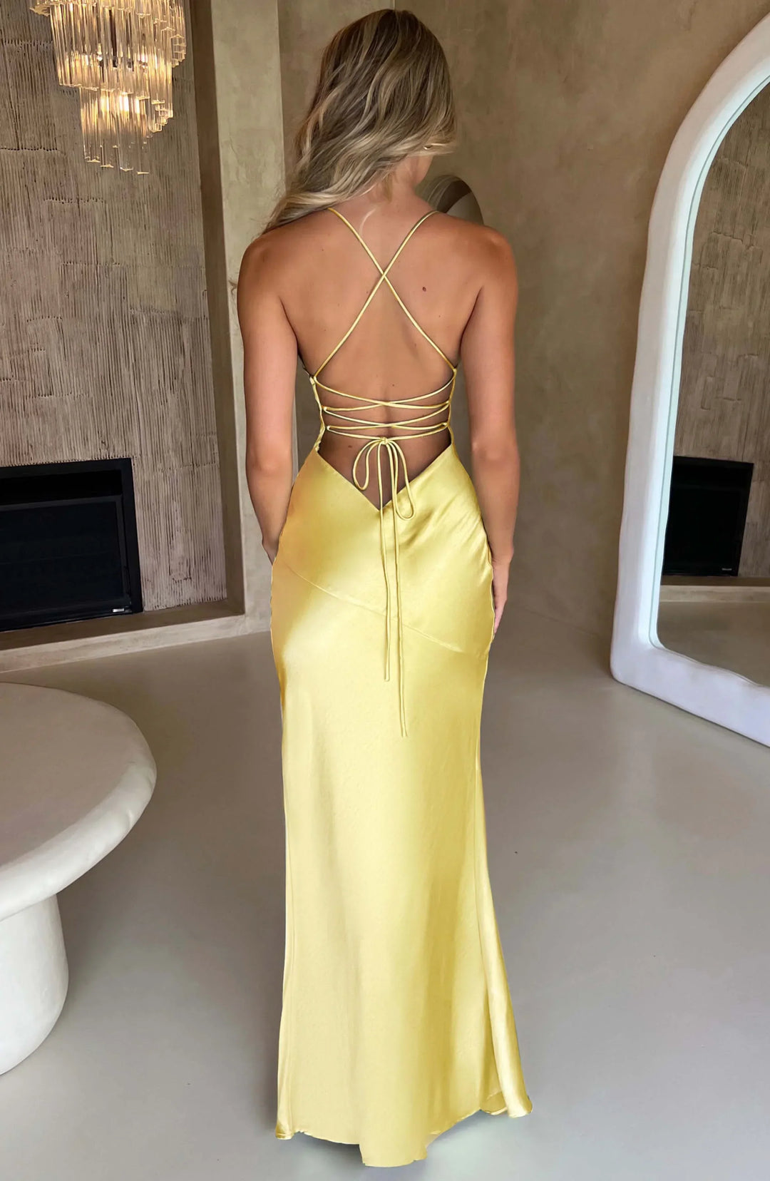 Satin Maxi Dress V Neck Open Back for Women