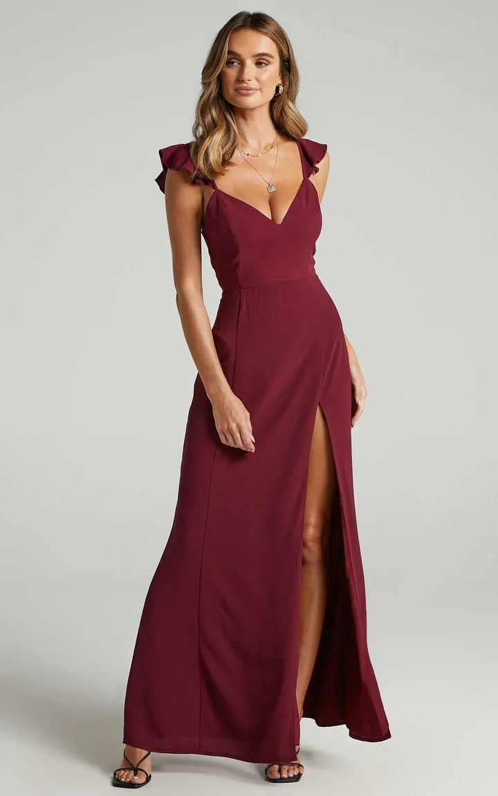 Long Evening Dress for Women with Knotted Shoulder and Side Slit