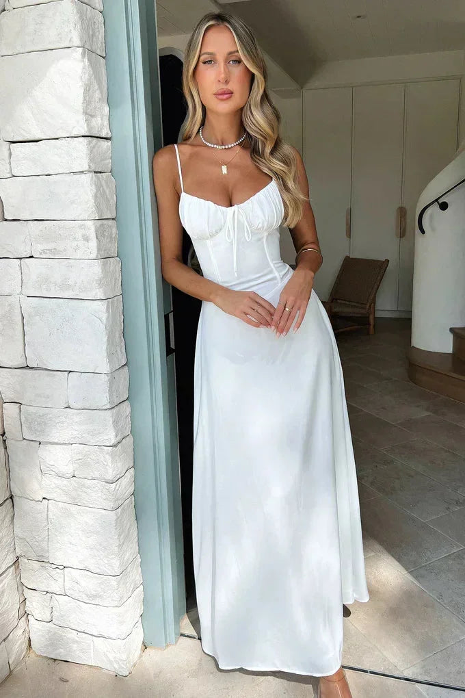 Frilled Strapless Maxi Dress with Adjustable Straps for Women
