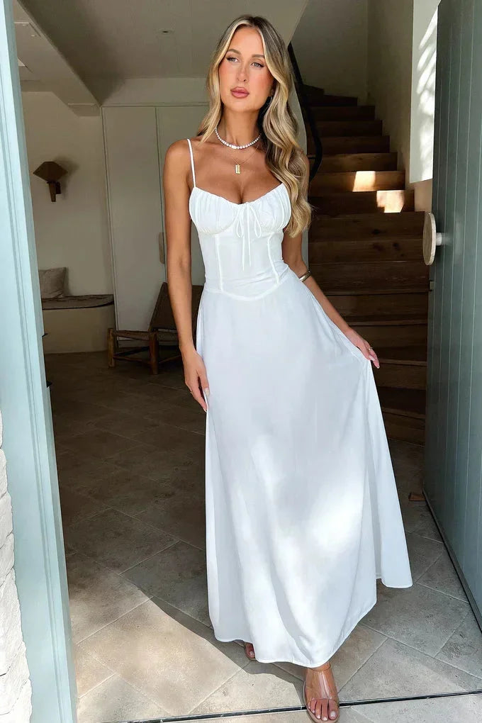 Frilled Strapless Maxi Dress with Adjustable Straps for Women