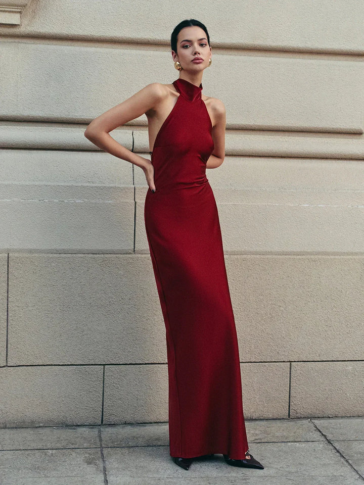 Long Backless Dress with Trailing Bow for Women