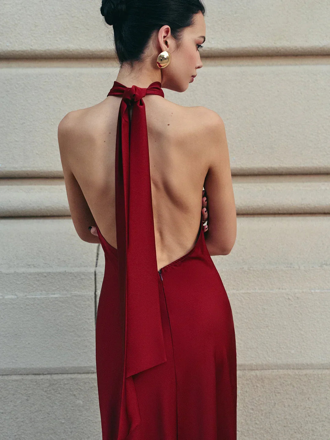 Long Backless Dress with Trailing Bow for Women