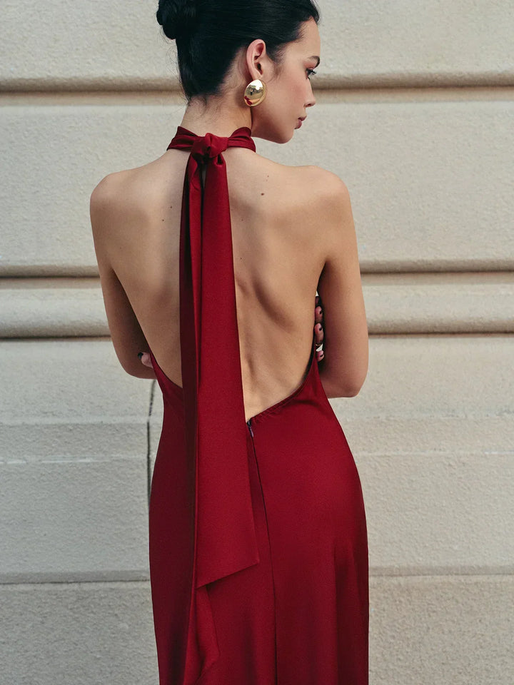 Long Backless Dress with Trailing Bow for Women