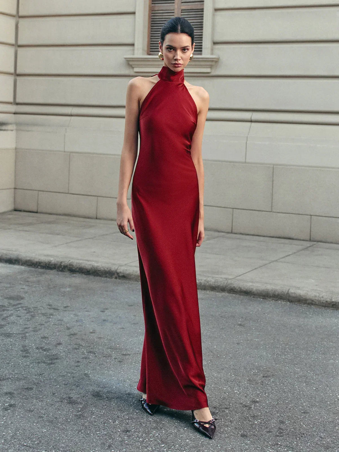 Long Backless Dress with Trailing Bow for Women