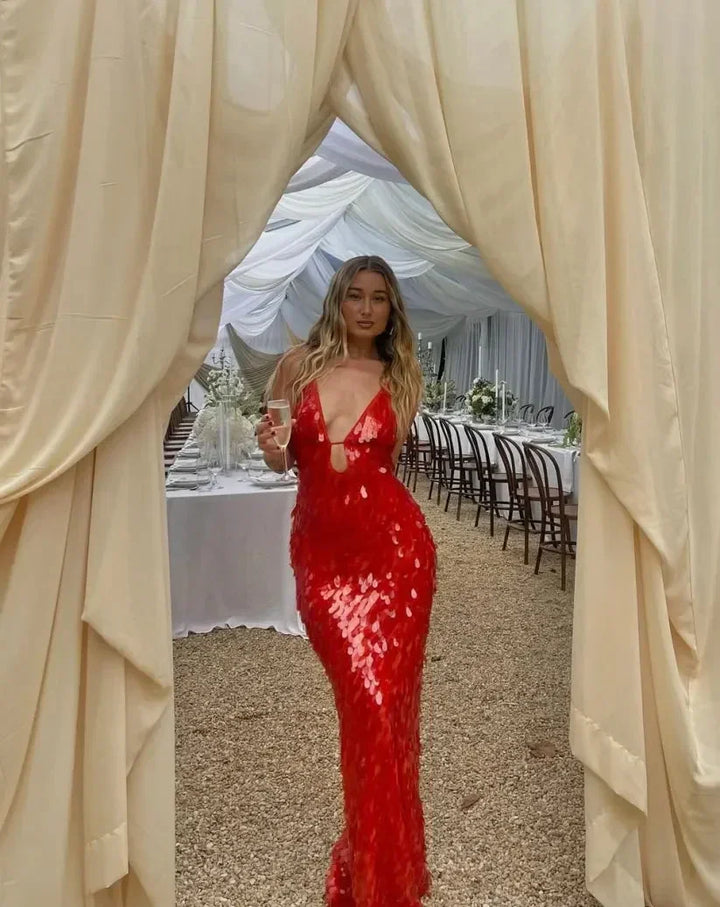 Sequin Maxi Dress with Spaghetti Straps for Women