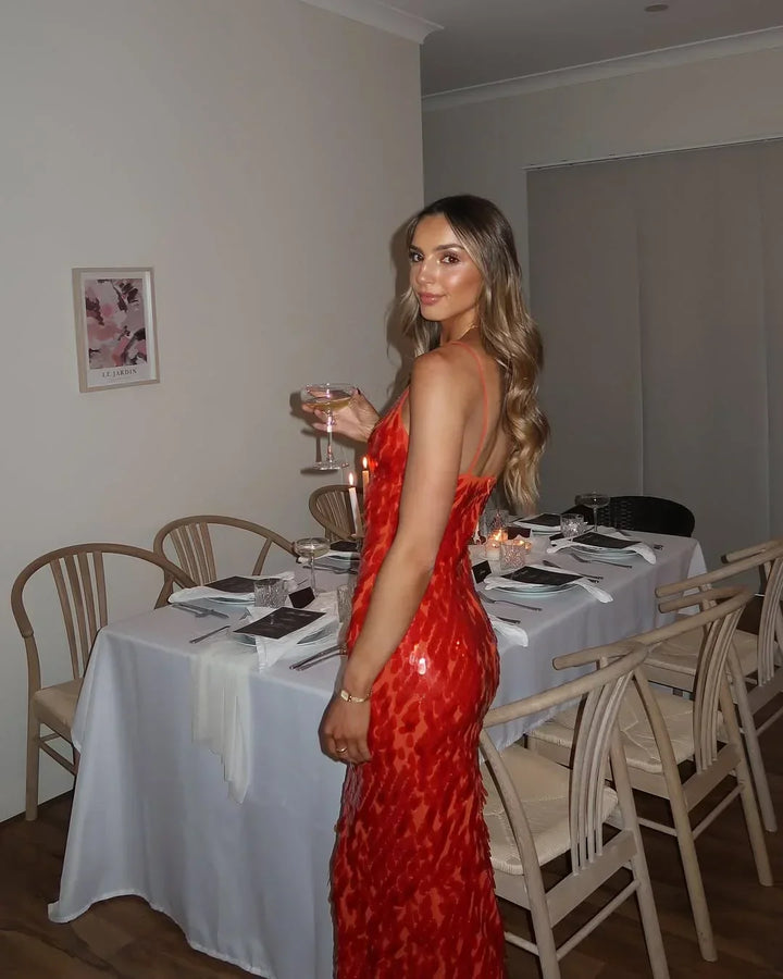 Sequin Maxi Dress with Spaghetti Straps for Women