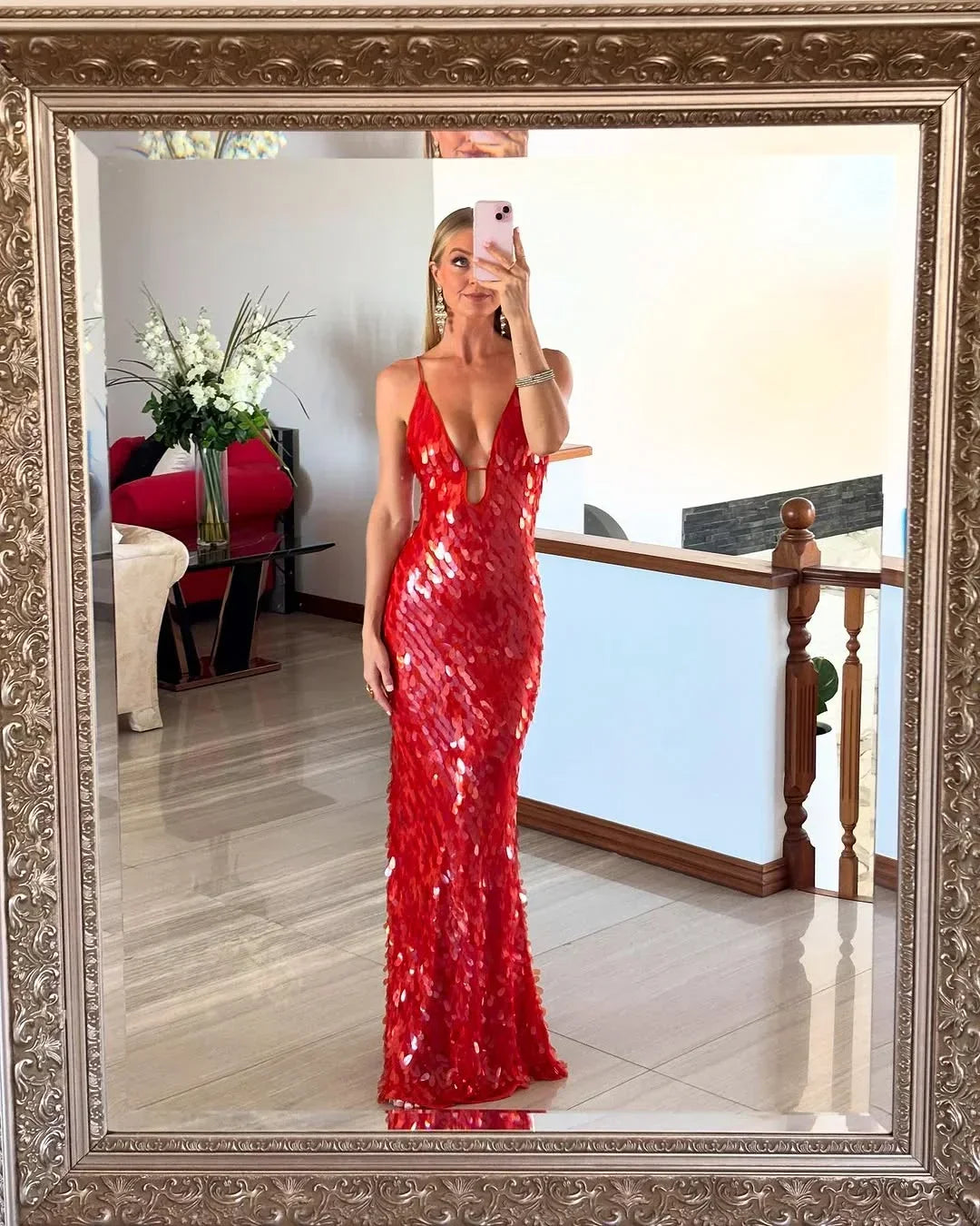 Sequin Maxi Dress with Spaghetti Straps for Women