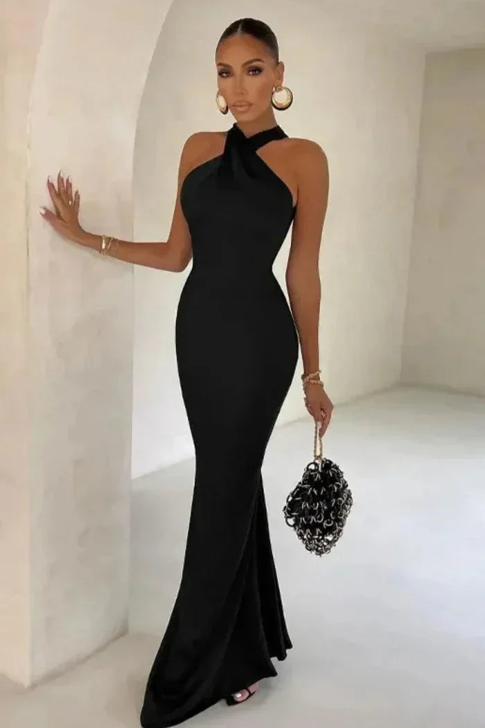 Maxi Dress with Crossover Neckline and Fitted Silhouette for Women