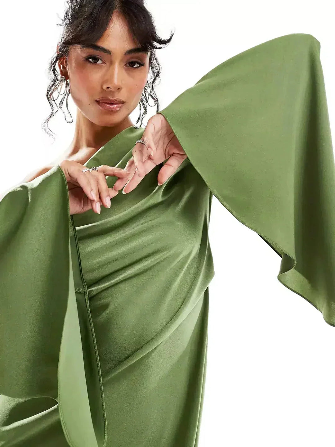 Long Satin Evening Dress with Off Shoulder Design