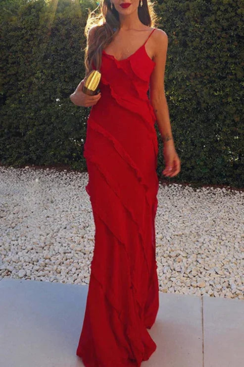 Sleeveless Maxi Dress with Ruffle Slit for Women