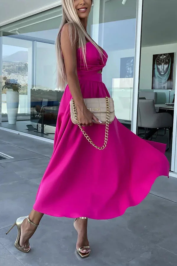 Midi Dress for Women with Crossed Design, Straps and Front Slit