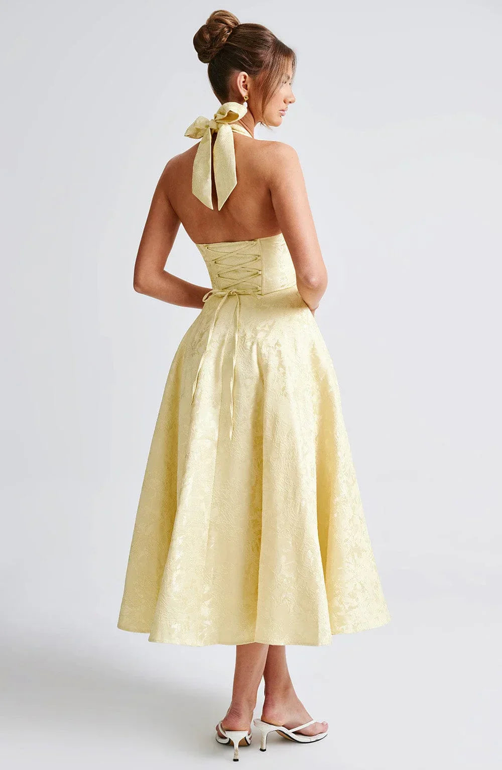 Midi Dress Backless Flared Skirt for Women